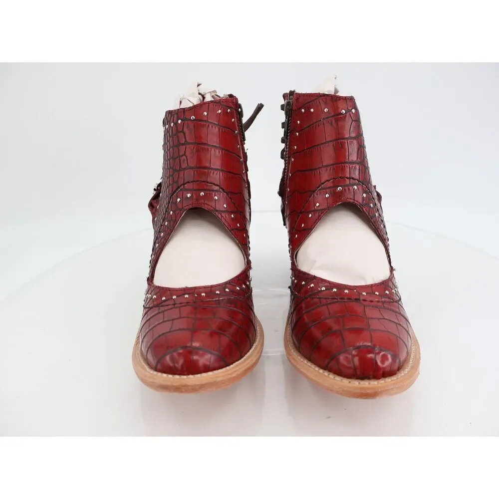 Freebird by Steven Desert Boots Womens Size 9 Red Croc Leather Boho NWB